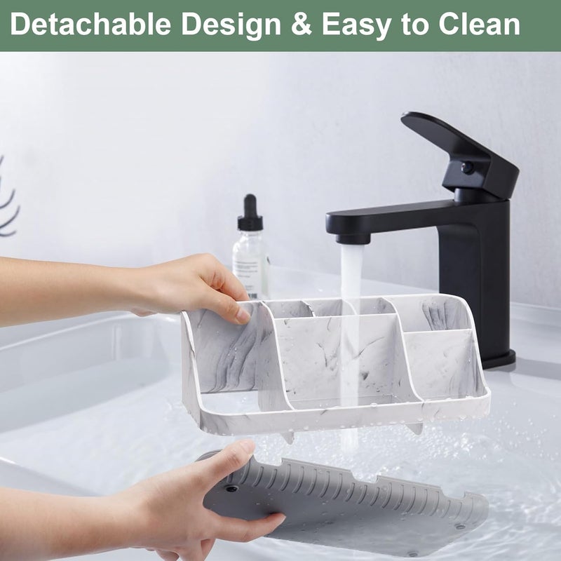 GFWARE Marble Bathroom Countertop Organizer - Detachable 7 Slots Kids Electric Toothbrush and Toothpaste Holde Drainage for Bathroom Accessories Organization Counter Vanity Storage, Grey - Image 3